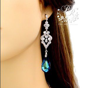 Blue crystal platinum plated zirconia earrings